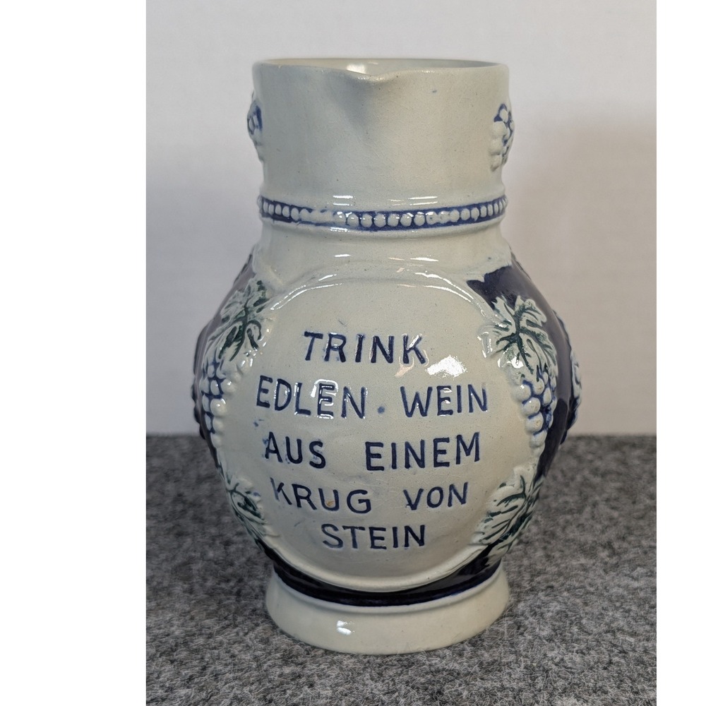 Vintage German Salt Glazed Stoneware Wine Pitcher 0.5L Cobalt Blue Grapes 2956